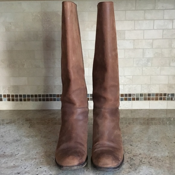 Vintage Salvatore Ferragamo Brown Distressed Leather Tall Riding Boots - Picture 3 of 16